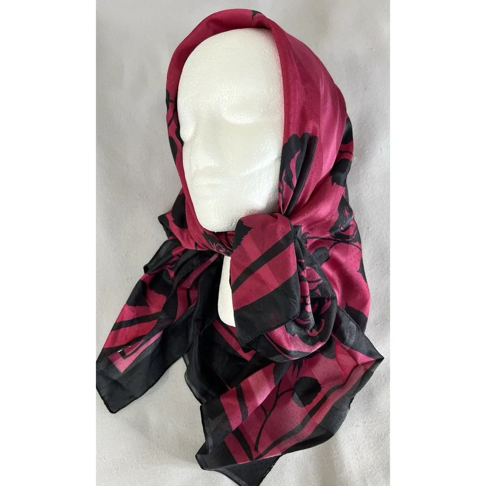 Vintage Made In‎ Italy Square Scarf Hot Pink Floral 100% Polyester  30